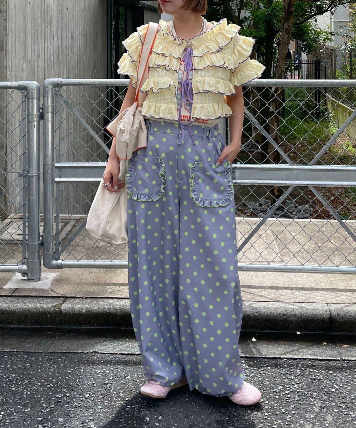 HELLO.SANFRANCISCO/ハローサンフランシスコ 波點 荷葉邊口袋 蓬鬆廓形 褲子