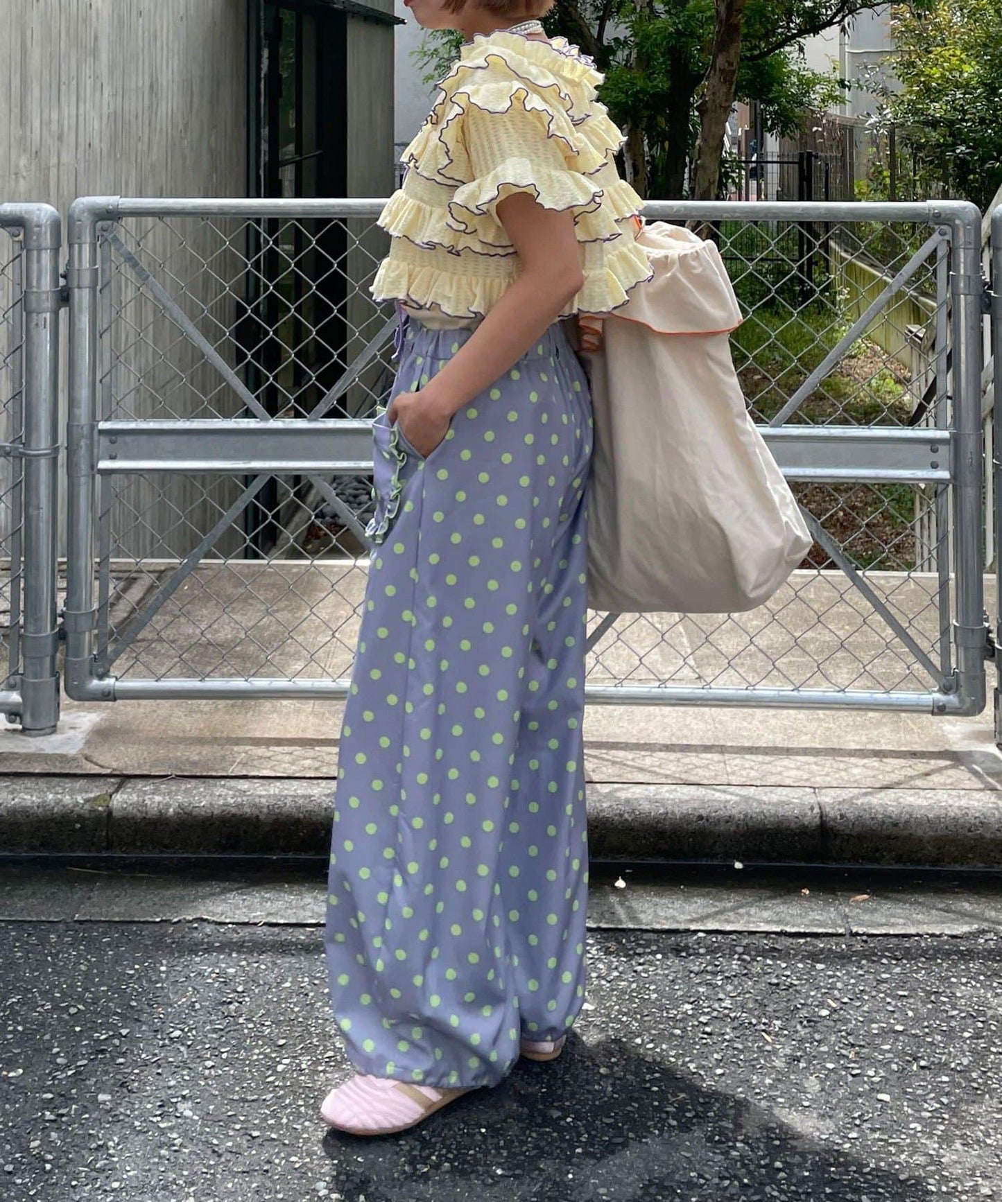 HELLO.SANFRANCISCO/ハローサンフランシスコ 波點 荷葉邊口袋 蓬鬆廓形 褲子