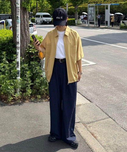 全開拉鍊短袖襯衫