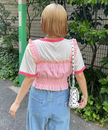HELLO.SANFRANCISCO 抽褶格紋抹胸上衣