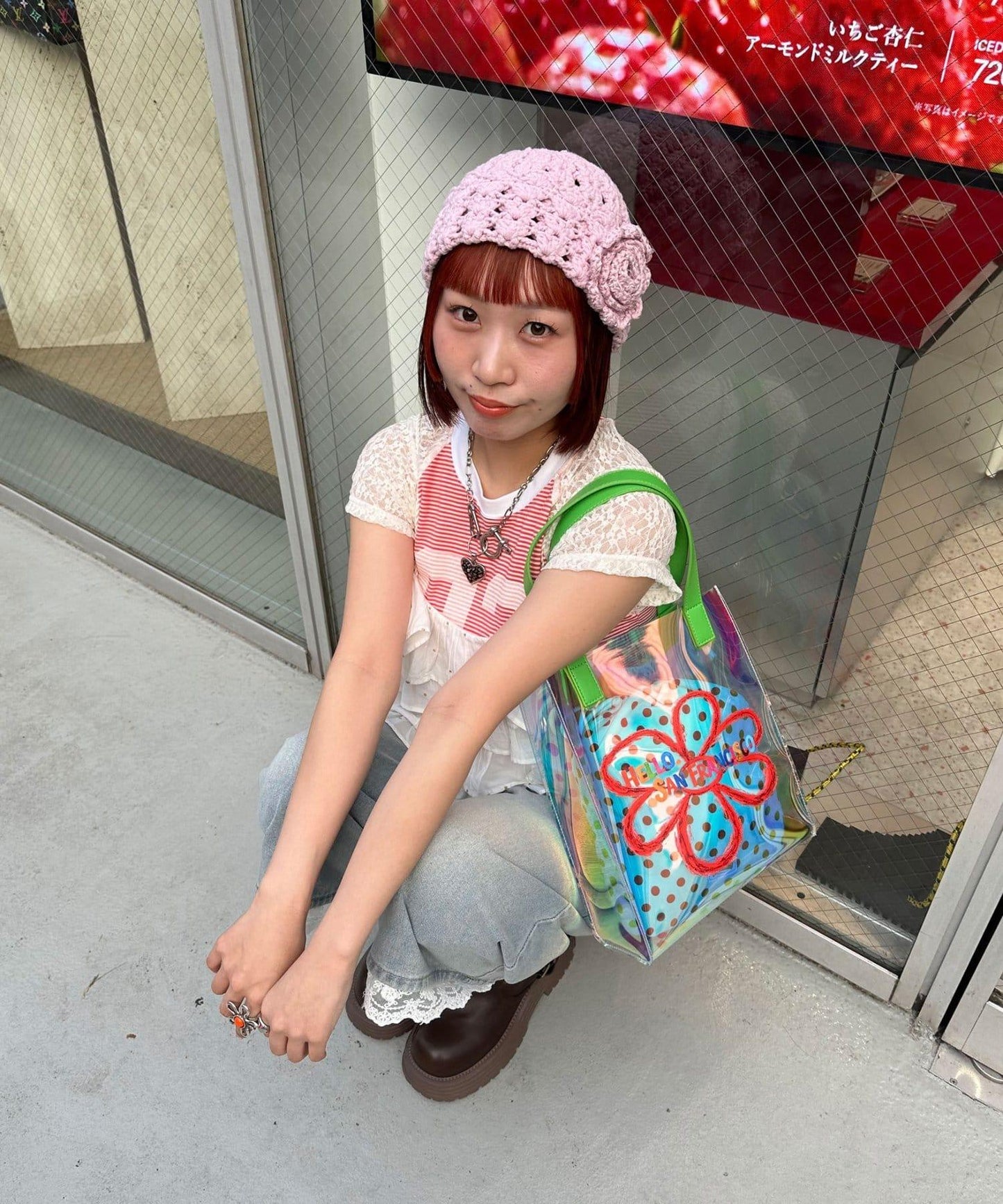 HELLO.SANFRANCISCO 波點束口袋內膽透明包