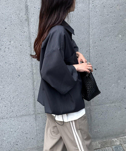 全開拉鍊短袖襯衫
