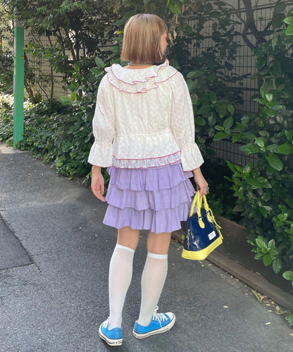 HELLO.SANFRANCISCO 蕾絲波浪滾邊小披肩襯衫