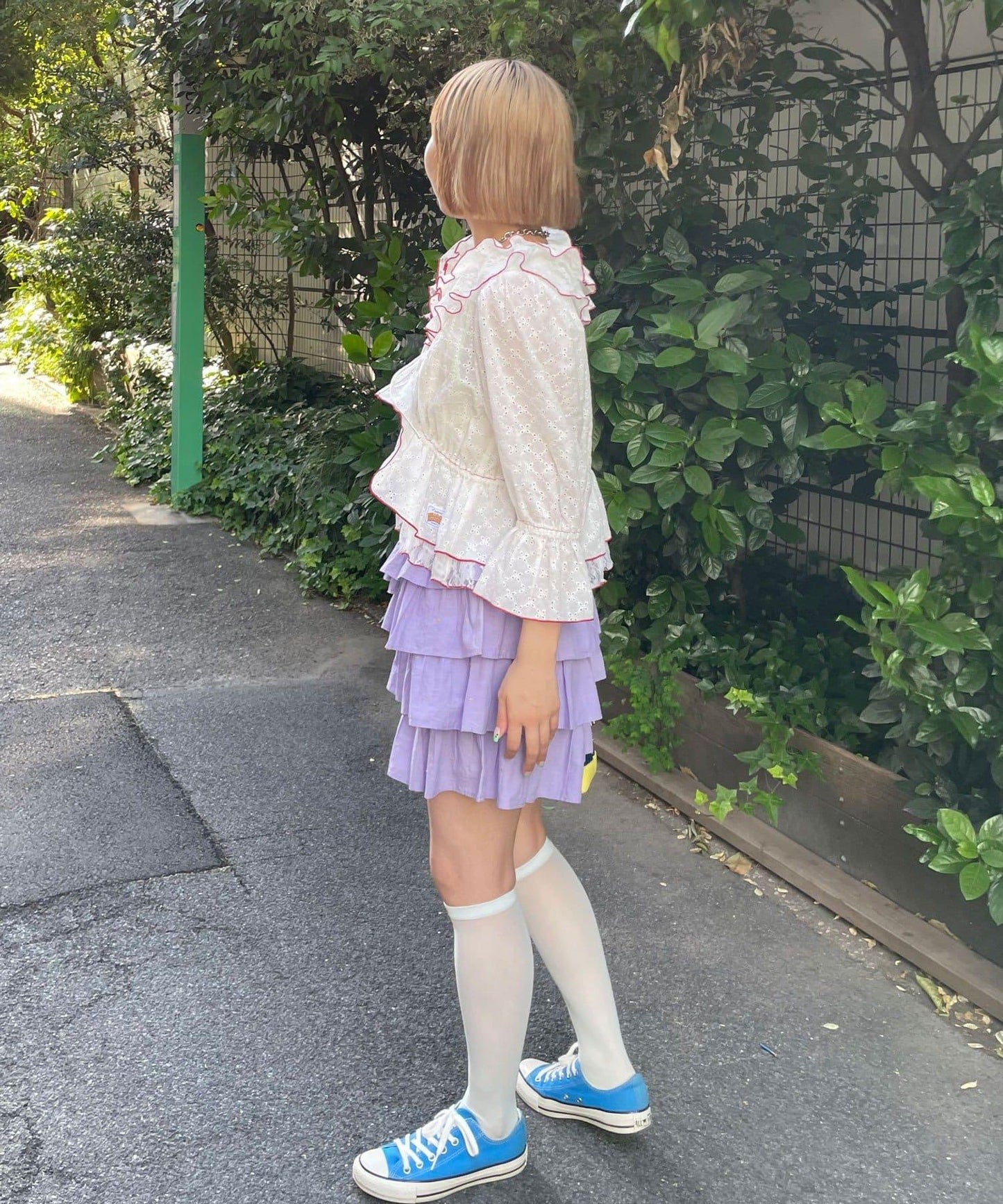 HELLO.SANFRANCISCO 蕾絲波浪滾邊小披肩襯衫