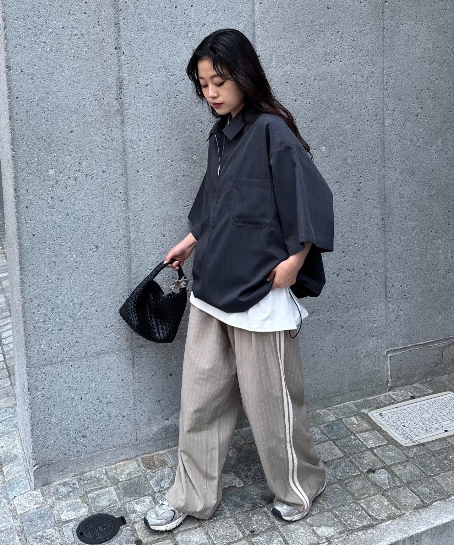 全開拉鍊短袖襯衫