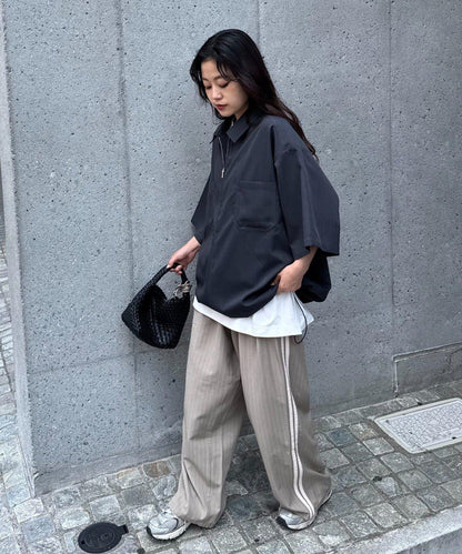 全開拉鍊短袖襯衫