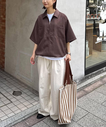 全開拉鍊短袖襯衫