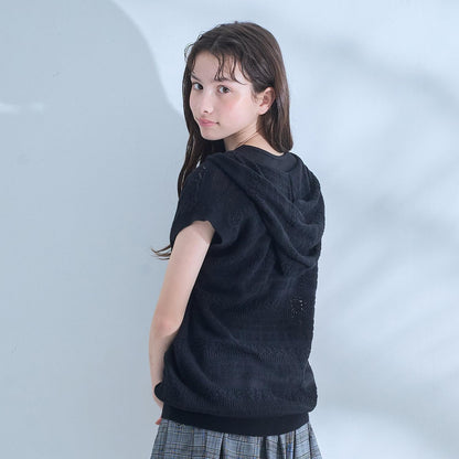 AMI 鏤空針織連帽上衣＋logo刺繡背心 套裝