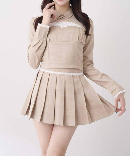 Belle Charme 蕾絲百褶迷你半身裙