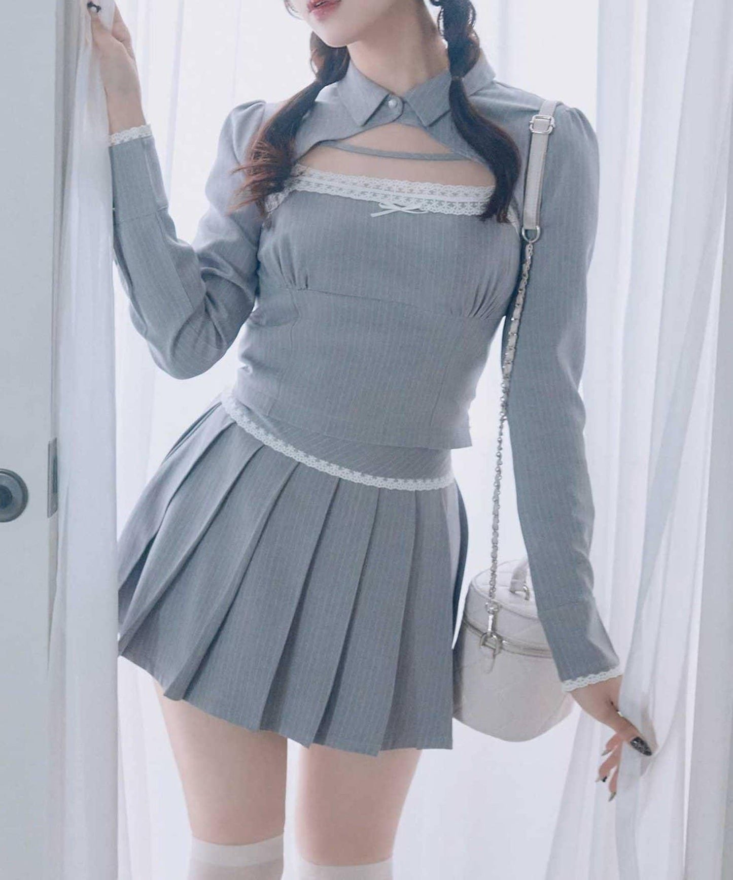 Belle Charme 蕾絲百褶迷你半身裙