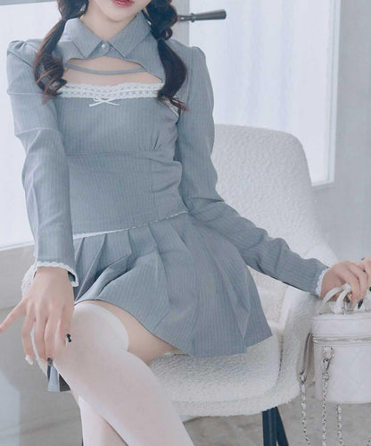 Belle Charme 蕾絲百褶迷你半身裙