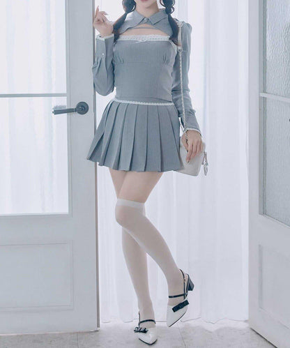 Belle Charme 蕾絲百褶迷你半身裙