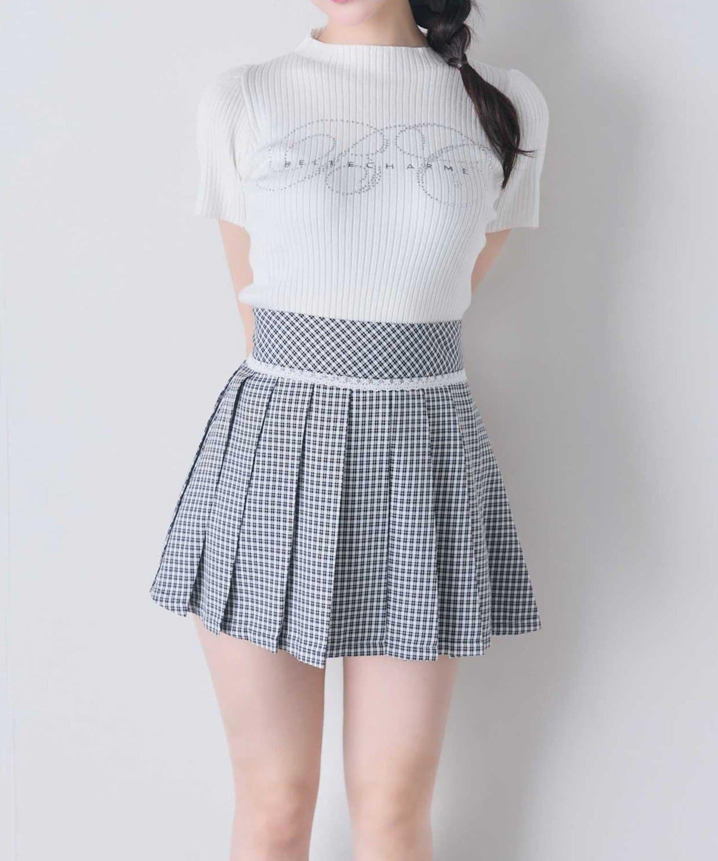 Belle Charme 蕾絲百褶迷你半身裙