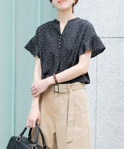法式袖 開襟設計 襯衫