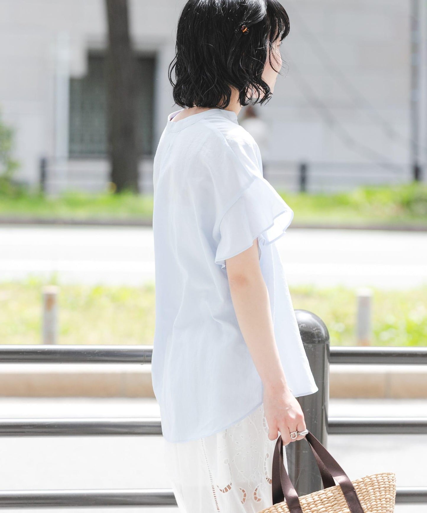 法式袖 開襟設計 襯衫