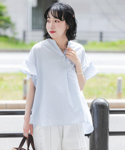 法式袖 開襟設計 襯衫
