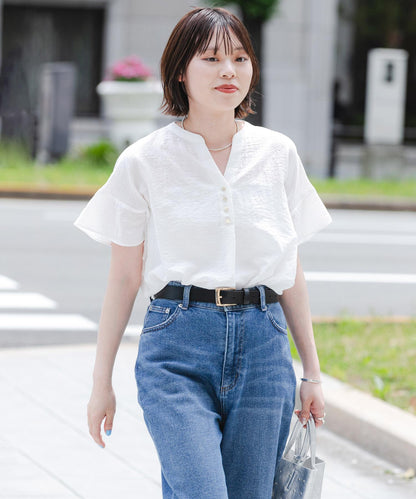 法式袖 開襟設計 襯衫