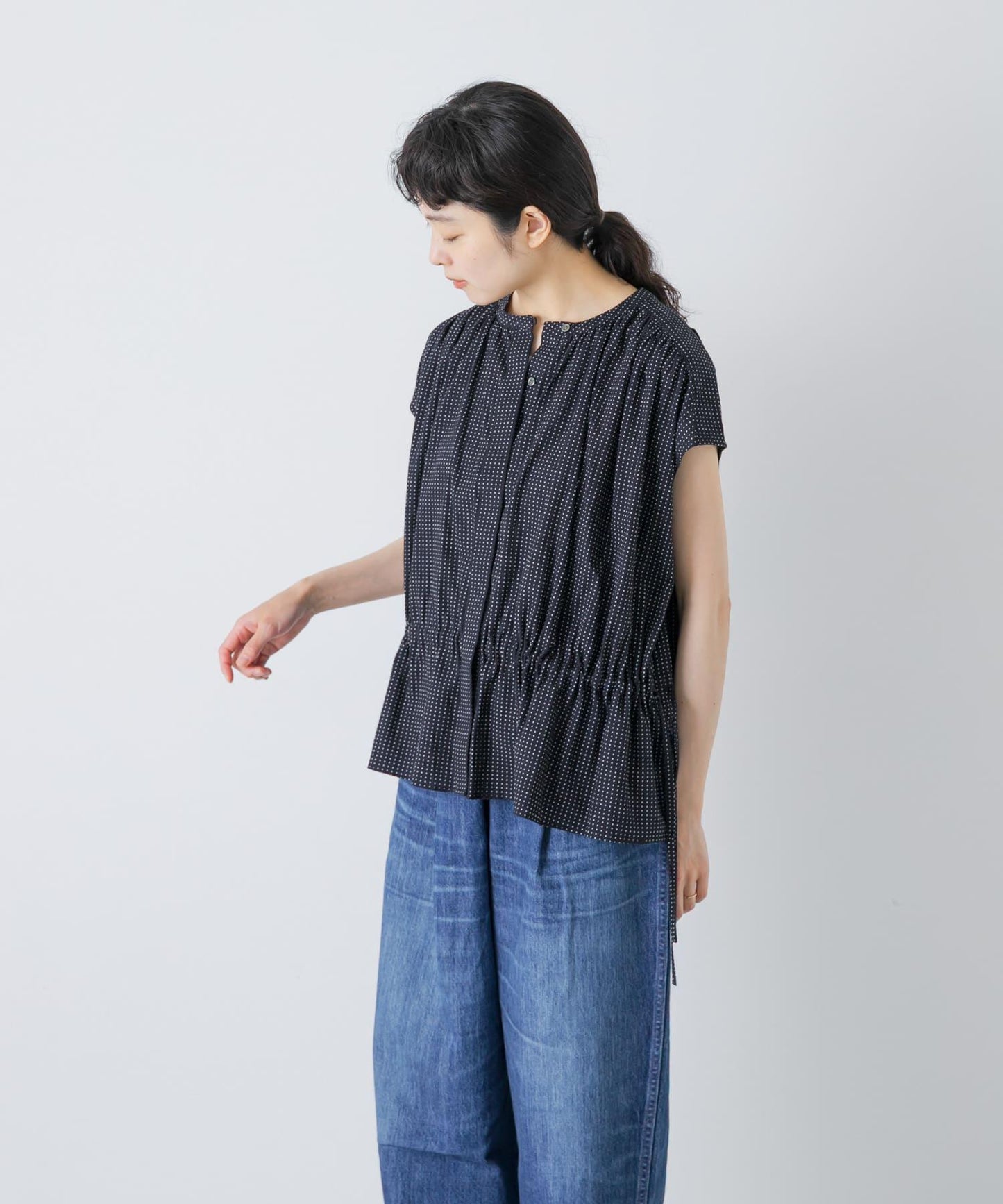 波點印花 法式褶皺 女襯衫