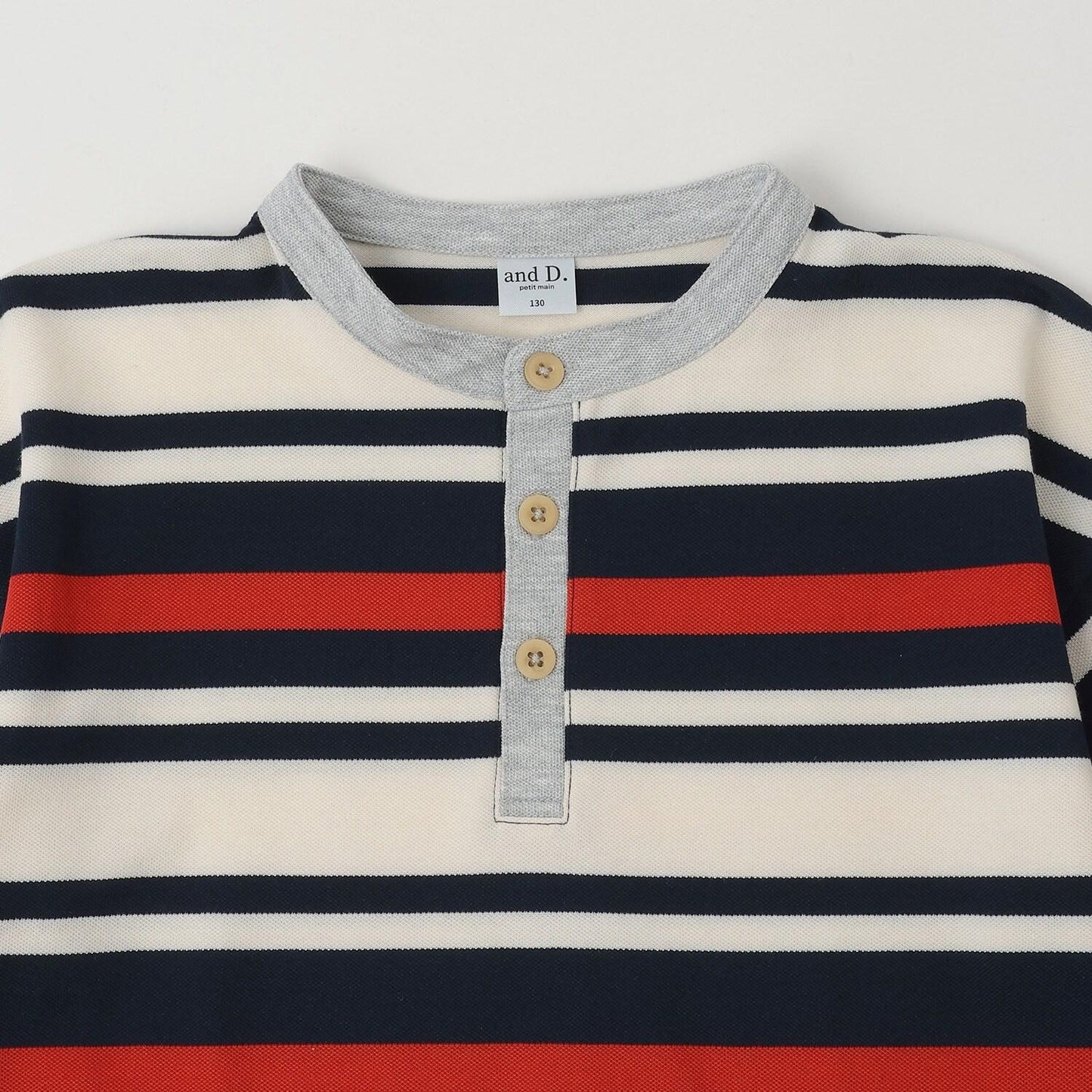 珠地條紋寬鬆亨利領短袖Polo衫