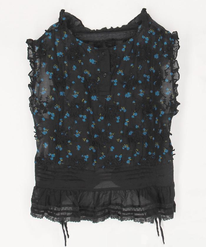 sheer flower vest blouse 女襯衫