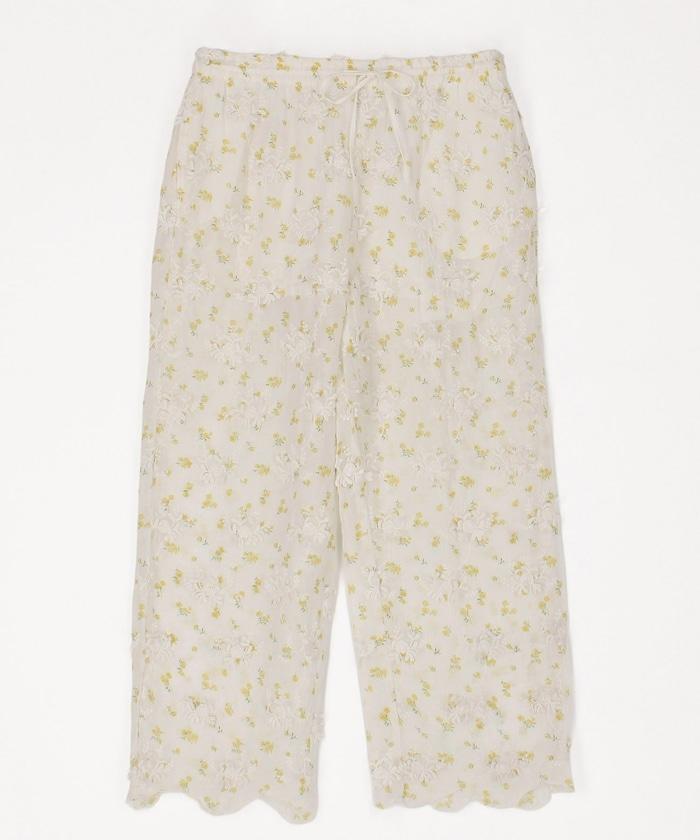 薄透花卉設計 sheer flower easy pants 褲子