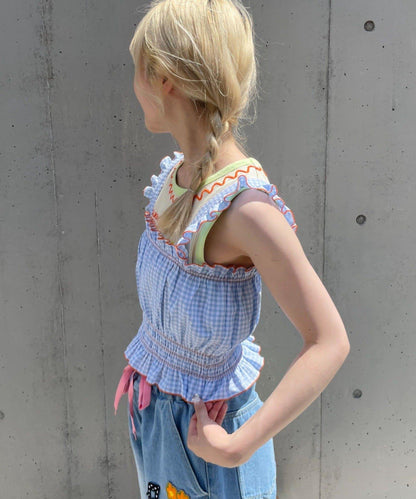 H.S 抽褶格紋 背心式上衣