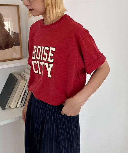水洗做舊竹節學院風logo T恤