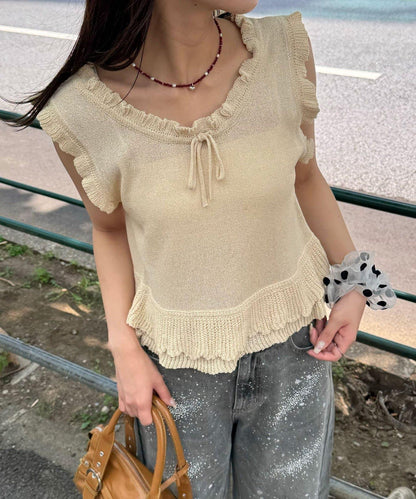 荷葉邊設計 夏季針織 無袖背心