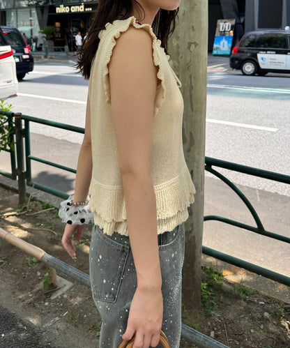 荷葉邊設計 夏季針織 無袖背心