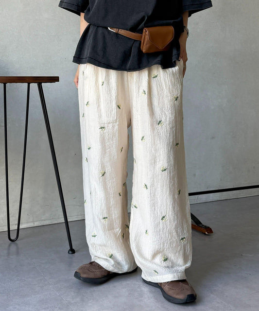透感花卉刺繡 褲子