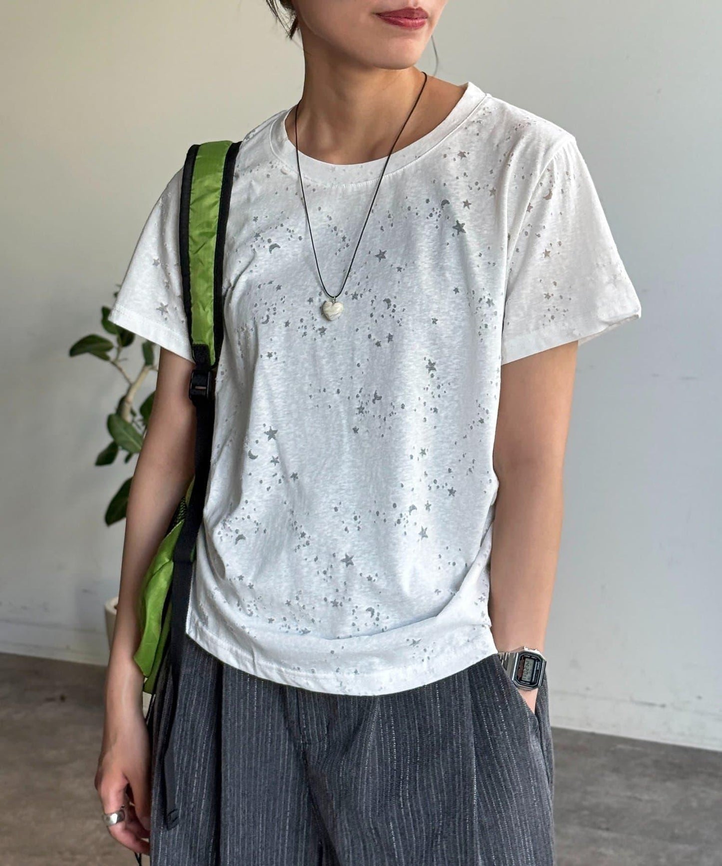 星星圖案竹節透紗T恤
