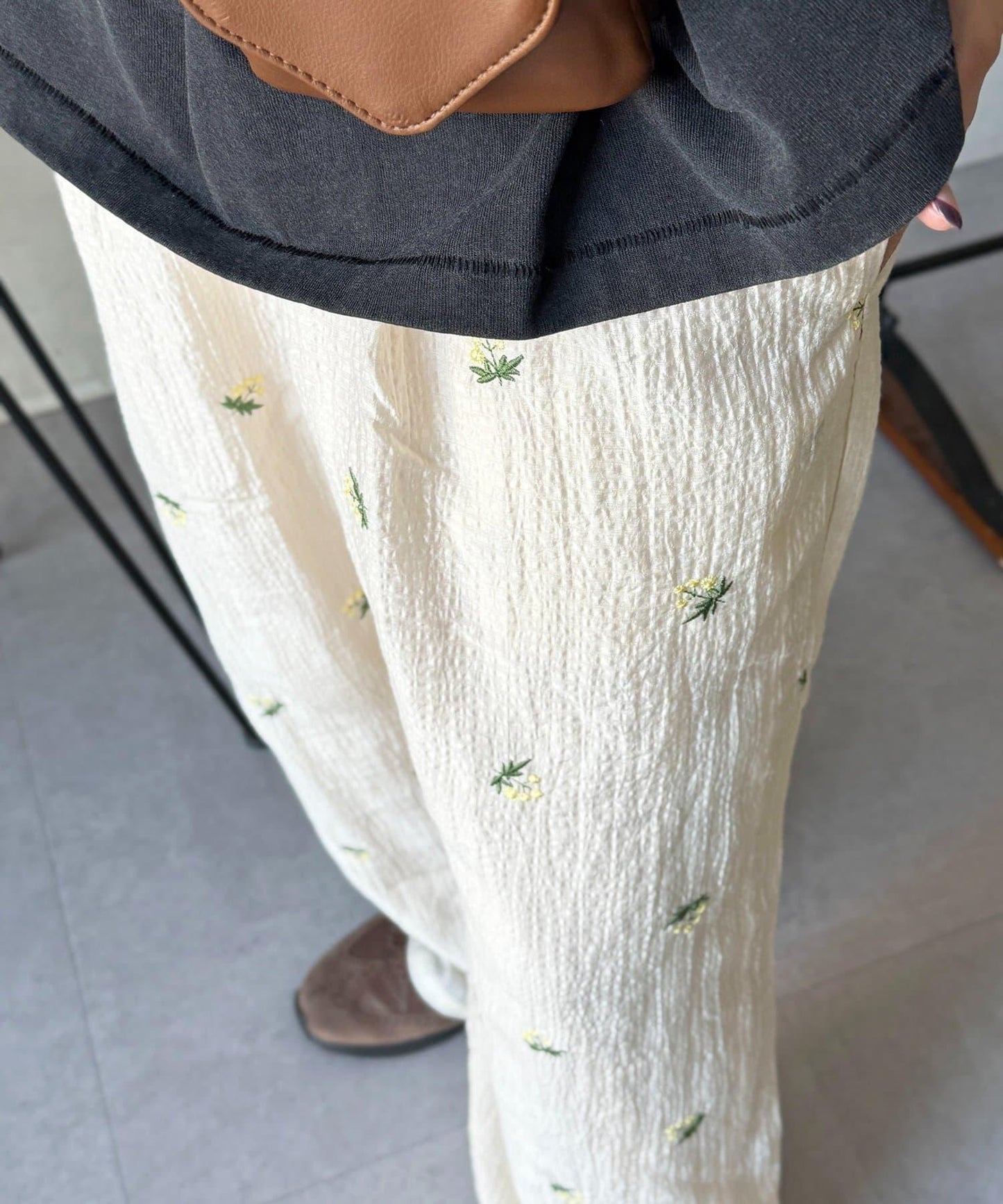 透感花卉刺繡 褲子