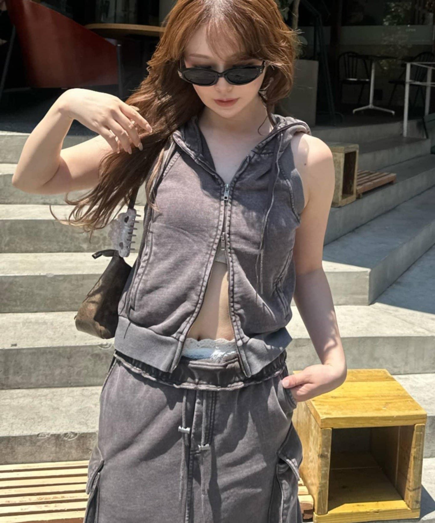 可成套搭配 美式無袖 連帽衛衣