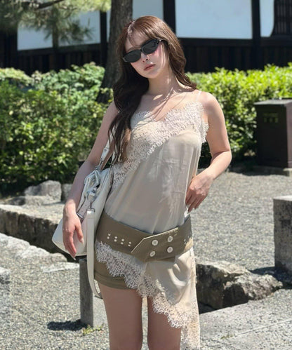 啞光緞面蕾絲吊帶背心