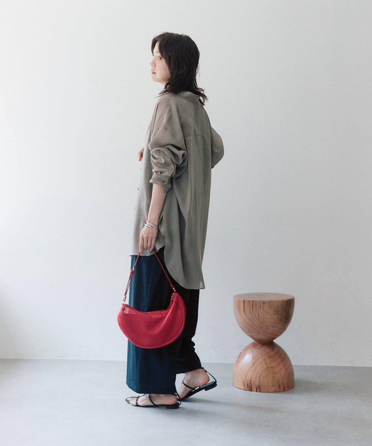 接觸涼感 裹身可調節 透紗 長款襯衫