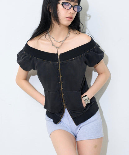 【WEB限定】フロントジップスタッズSSトップス