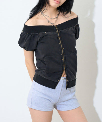 【WEB限定】フロントジップスタッズSSトップス