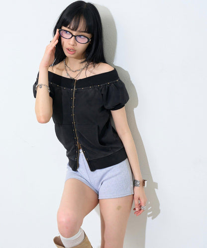 【WEB限定】フロントジップスタッズSSトップス