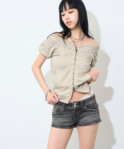 【WEB限定】フロントジップスタッズSSトップス