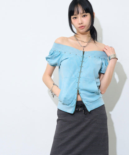 【WEB限定】フロントジップスタッズSSトップス