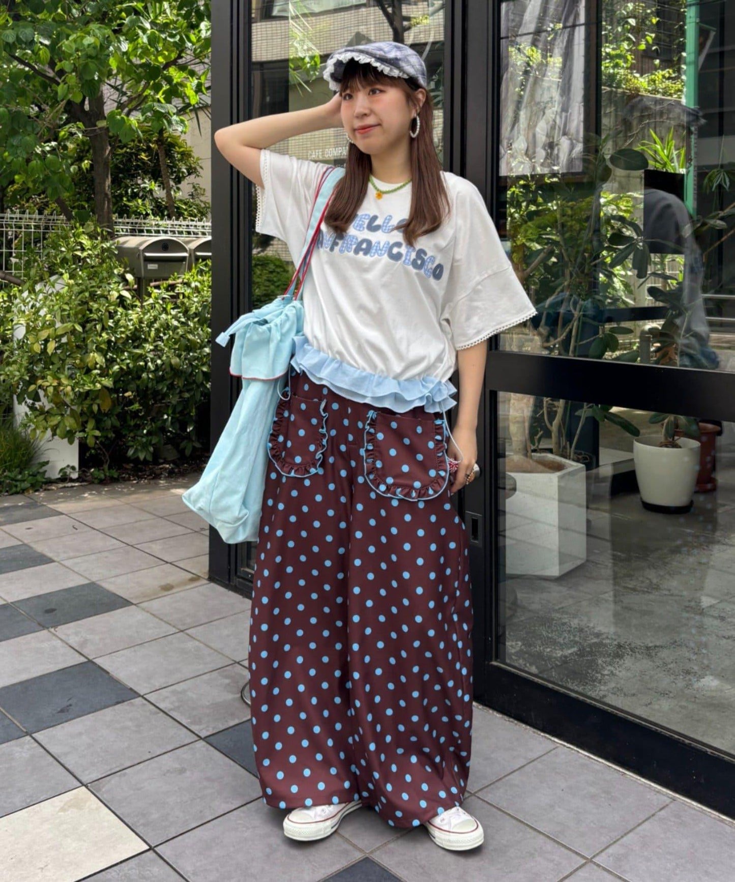 HELLO.SANFRANCISCO 荷葉邊刺繡 大號托特包