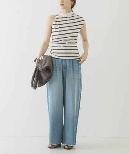 ESTHE STRIPE TWIST ASYMMETRIC T-SHIRTS
