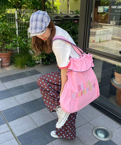 HELLO.SANFRANCISCO 荷葉邊刺繡 大號托特包