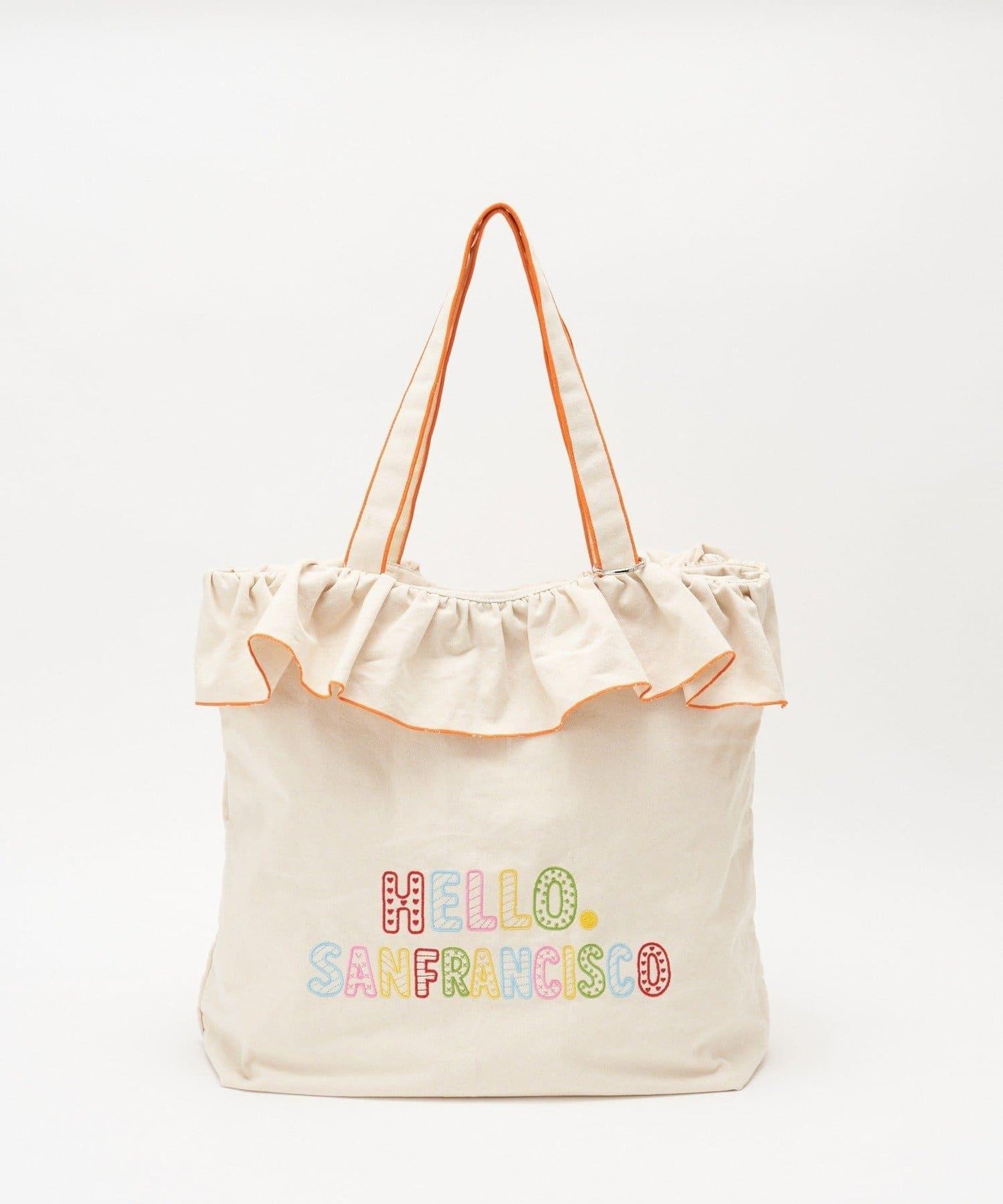 HELLO.SANFRANCISCO 荷葉邊刺繡 大號托特包