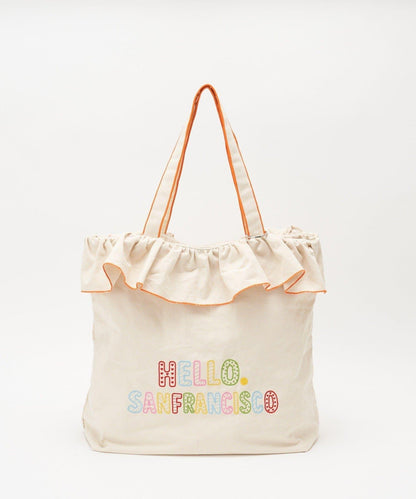 HELLO.SANFRANCISCO 荷葉邊刺繡 大號托特包