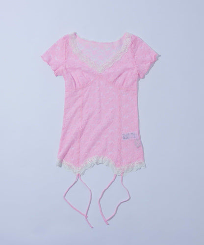 蕾絲吊襪帶設計 S/S 上衣