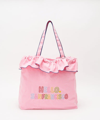 HELLO.SANFRANCISCO 荷葉邊刺繡 大號托特包