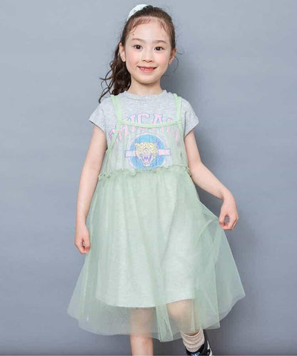 學院風網紗拼接 兩件套 連衣裙