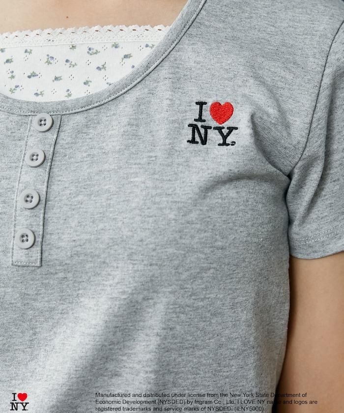 I LOVE NY 花卉圖案 拼接層疊風格 亨利領 T恤
