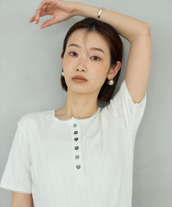亨利領 針拔針織 蕾絲 T恤